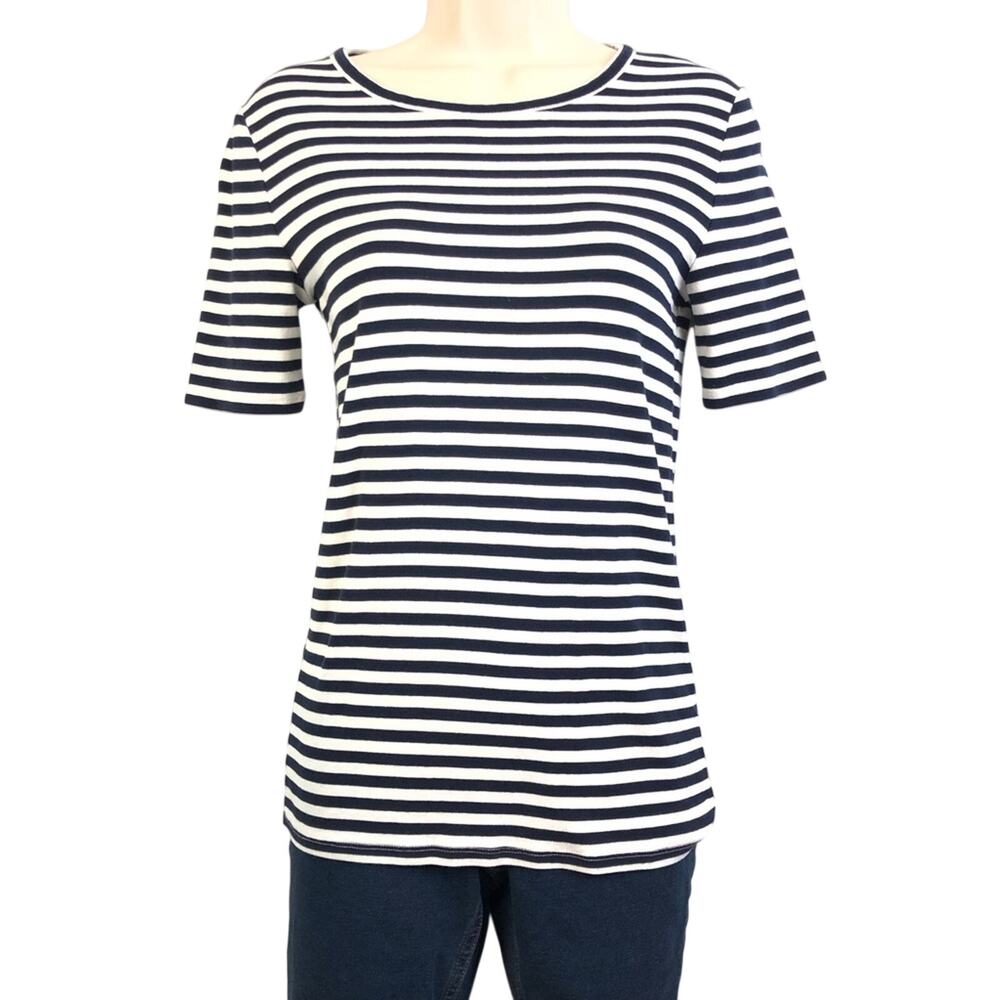 J Crew Perfect Fit Blue and White Stripe T Shirt Classic Short Sleeve